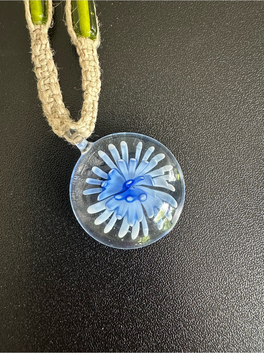 Handmade Blue Glass Flower Bead Necklace Statement Jewelry Artisan Necklace